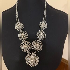 Pier 1 Imports Silver Tone Floral Statement Necklace NWT